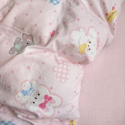 91家纺网 家纺一手货源 找家纺 （总）2025新款双层纱印花卡通四件套-床拍