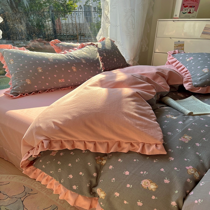 91家纺网 家纺一手货源 找家纺 欧尚 2025新款针织棉双层纱四件套 萌趣仔仔