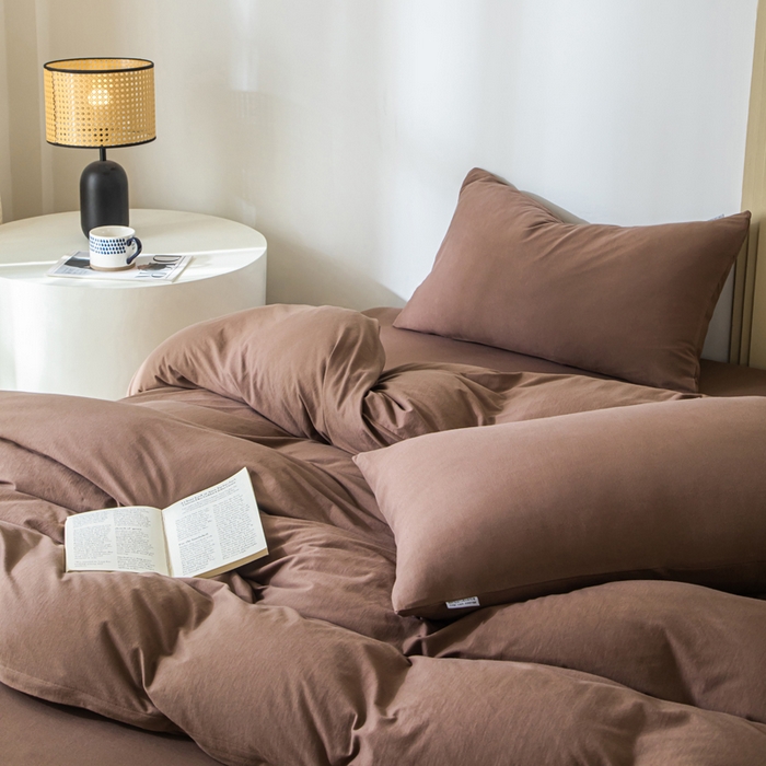 91家纺网 家纺一手货源 找家纺 梦可莱家居 2025春夏新品全棉针织棉纯色系列 摩卡棕