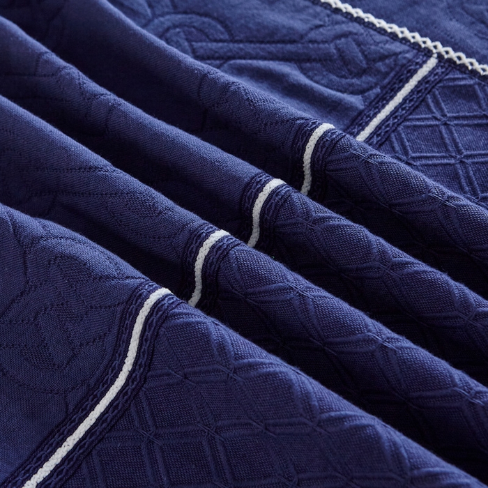 91家纺网 家纺一手货源 找家纺 朴尔家纺-毛巾被 2025新款纱布毛巾绣花素色半包枕套枕巾系列 绣花半包枕套-深蓝