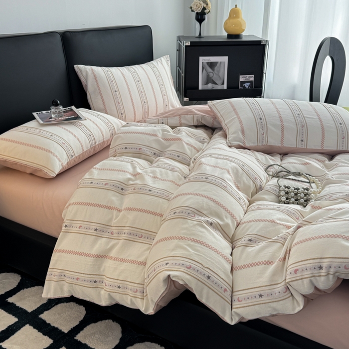 91家纺网 家纺一手货源 找家纺 简宜家居（朝初家纺） 2025新款40支全棉提花四件套（简川-星辰系列） 星辰-樱花粉