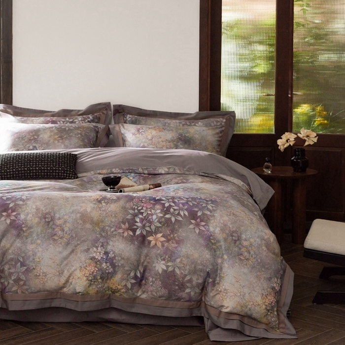 91家纺网 家纺一手货源 找家纺 由丽家纺 2025新款数码印花四件套 慕香-紫