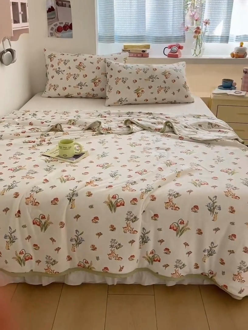 91家纺网 家纺一手货源 找家纺 桃子家居  2025新款A类高品质牛奶针织棉软糯大豆夏被 针织棉-花间小鹿