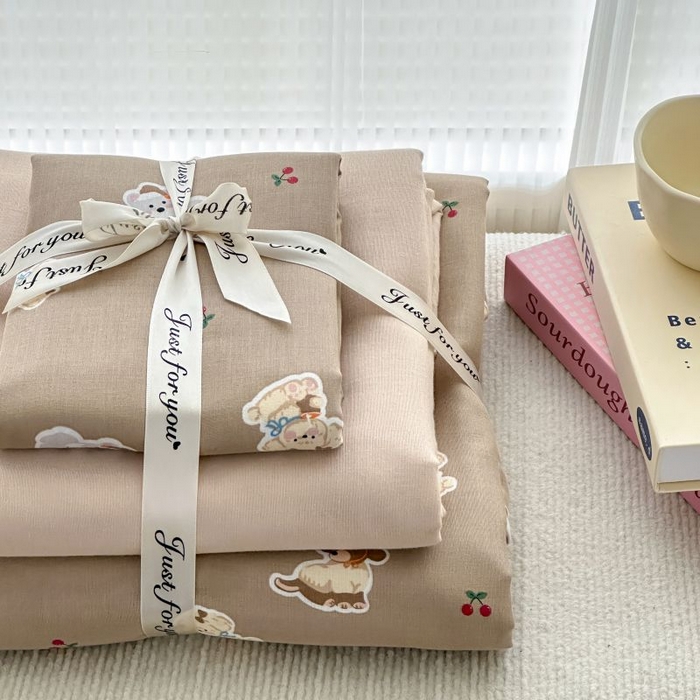 91家纺网 家纺一手货源 找家纺 2025新款双层纱印花卡通四件套-叠拍 可爱西高地