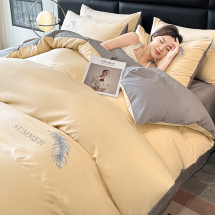 91家纺网 家纺一手货源 找家纺 （总）火麒麟 2025新款亲肤水洗棉轻奢刺绣四件套-彩羽系列