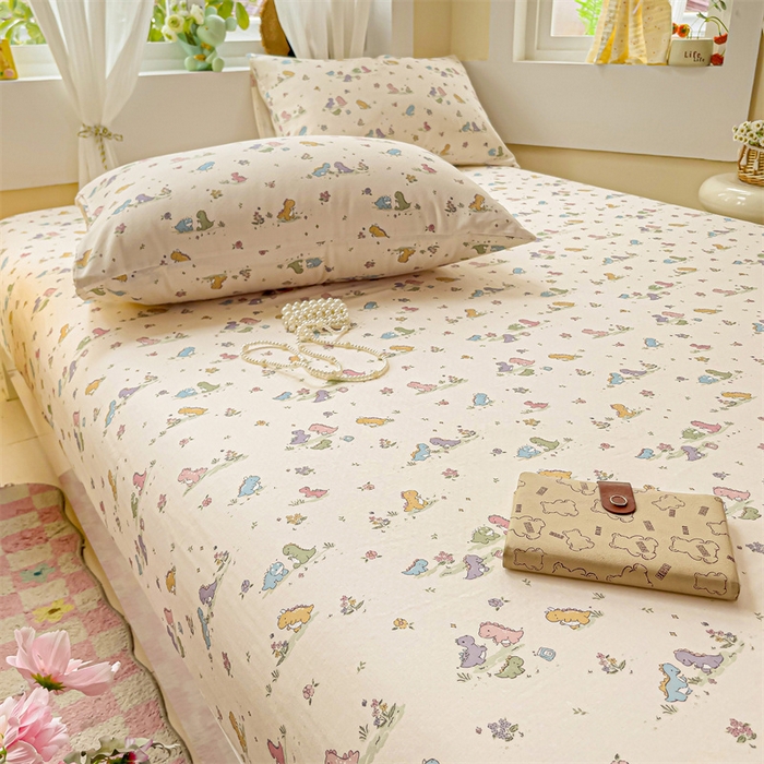 91家纺网 家纺一手货源 找家纺 名兮家居 2025新款全棉双层纱床笠 双层纱-恐龙戏水