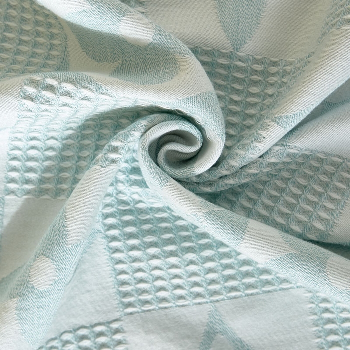 91家纺网 家纺一手货源 找家纺 朴尔家纺-毛巾被 2025新款全棉纱布蜂窝结构系列枕巾 幸运草-水绿