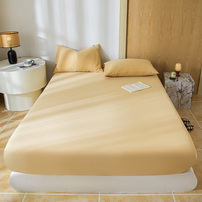 91家纺网 家纺一手货源 找家纺 梦可莱家居 2025春夏新品全棉针织棉纯色系列 小麦黄