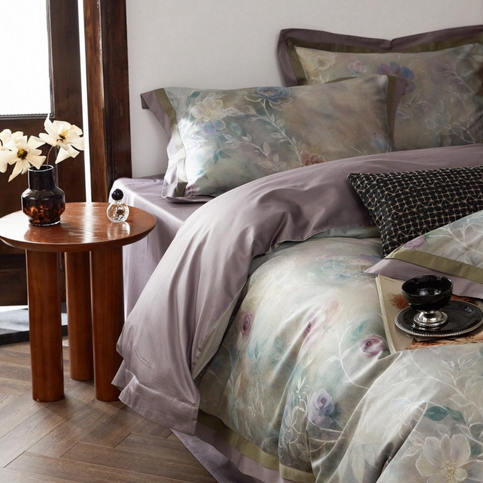 91家纺网 家纺一手货源 找家纺 由丽家纺 2025新款数码印花四件套 素芳-紫