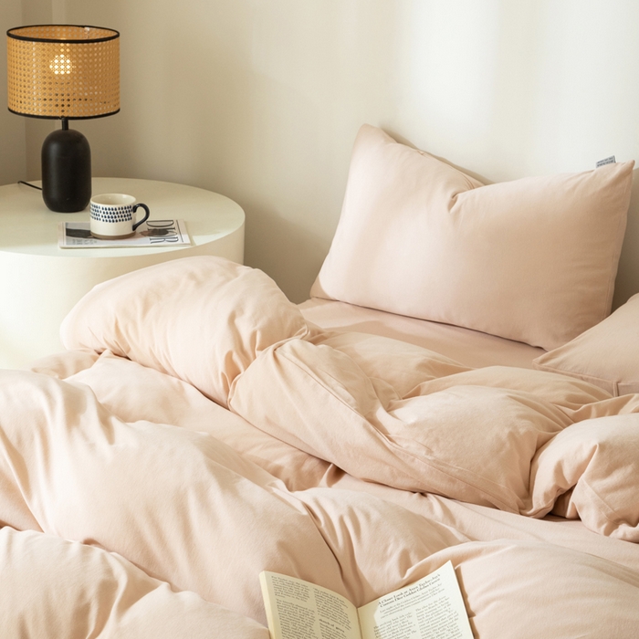 91家纺网 家纺一手货源 找家纺 梦可莱家居 2025春夏新品全棉针织棉纯色系列 蜜桃