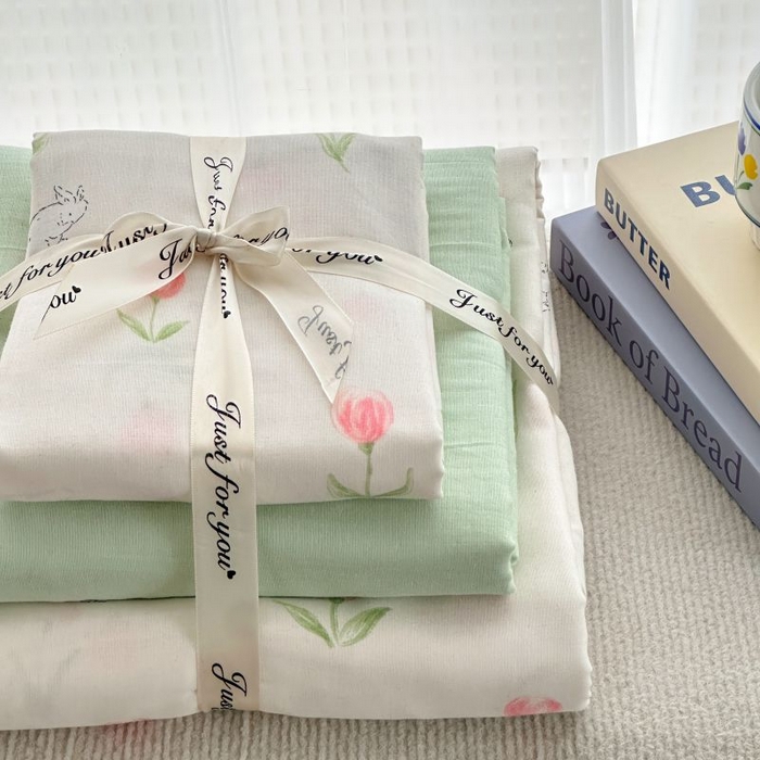 91家纺网 家纺一手货源 找家纺 2025新款双层纱印花卡通四件套-叠拍 郁金香小兔