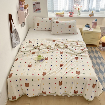 91家纺网 家纺一手货源 找家纺 桃子家居  2025新款A类高品质牛奶针织棉软糯大豆夏被 针织棉-波点熊