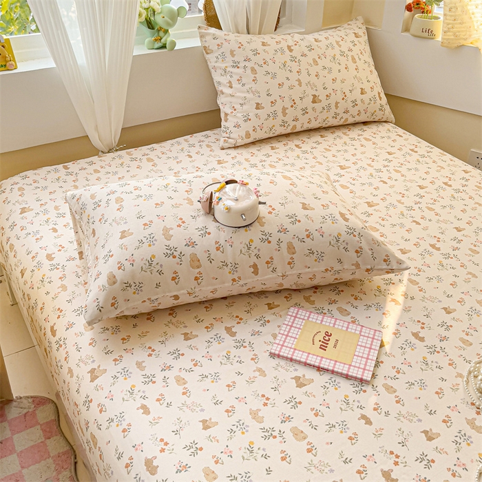 91家纺网 家纺一手货源 找家纺 名兮家居 2025新款全棉双层纱床笠 双层纱-乖乖兔