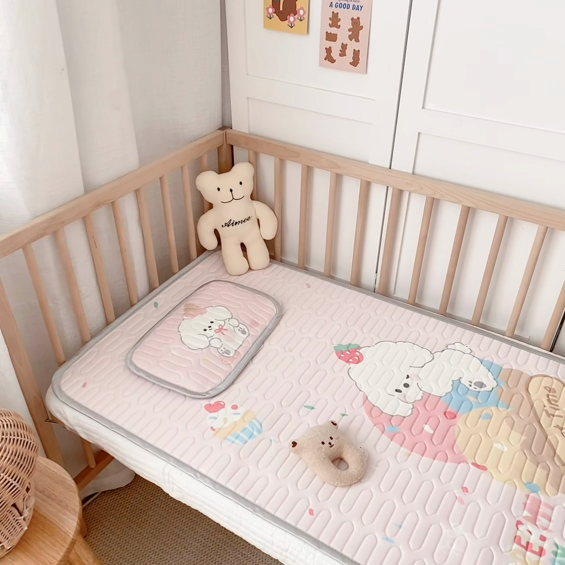 91家纺网 家纺一手货源 找家纺 美乐迪家纺 2025新款儿童乳胶凉席 冰淇淋小狗