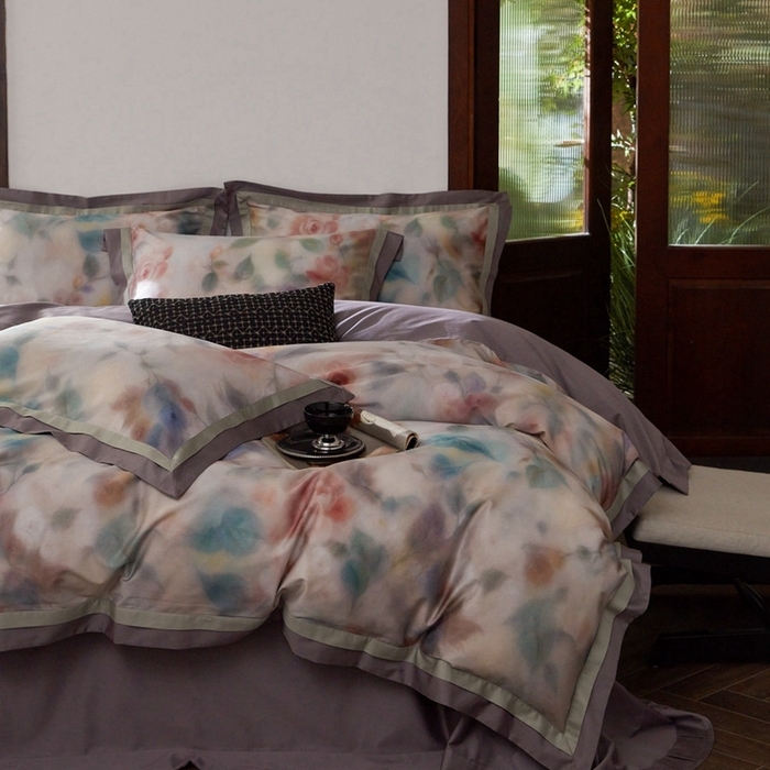 91家纺网 家纺一手货源 找家纺 由丽家纺 2025新款数码印花四件套 花芳霞-绿