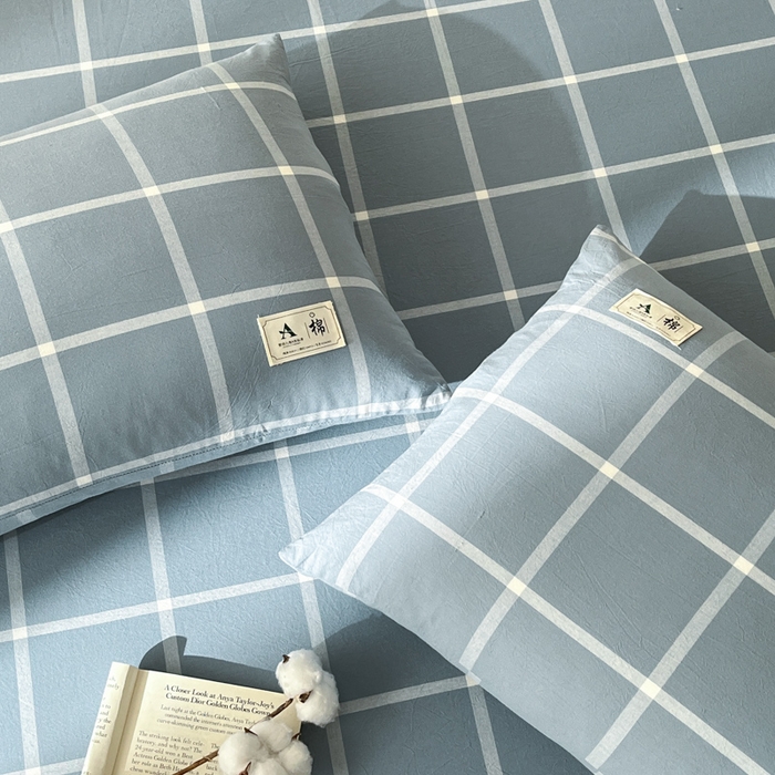 91家纺网 家纺一手货源 找家纺 21度C 2025新款A类全棉母婴级四件套单品系列-单枕套 海蓝格