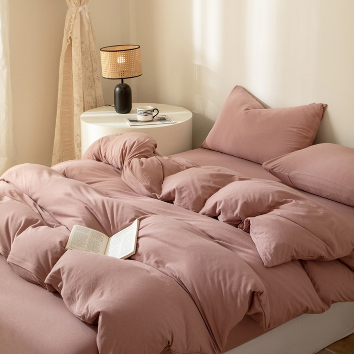 91家纺网 家纺一手货源 找家纺 梦可莱家居 2025春夏新品全棉针织棉纯色系列 树莓粉