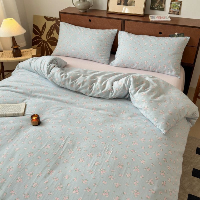 91家纺网 家纺一手货源 找家纺 典曼家纺 2025新款双层纱小清新印花四件套-床拍 初夏