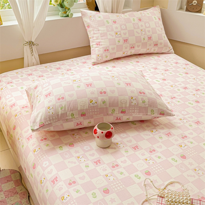 91家纺网 家纺一手货源 找家纺 名兮家居 2025新款全棉双层纱床笠 双层纱-格子喵