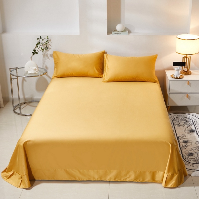 91家纺网 家纺一手货源 找家纺 晶缦家纺 2025新款喷气全棉13376纯棉斜纹纯色床单-沐兰 沐兰-杏黄