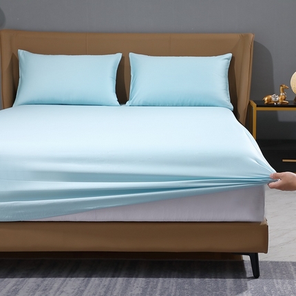 晶缦家纺 2025新款全棉纯棉50支双股贡缎长绒棉纯色单品床笠 绮芸-浅天蓝