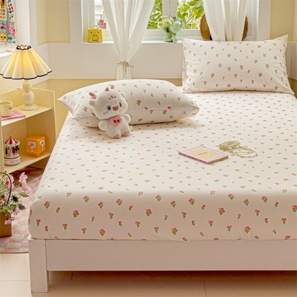 名兮家居 2025新款全棉双层纱床笠 双层纱-小红花