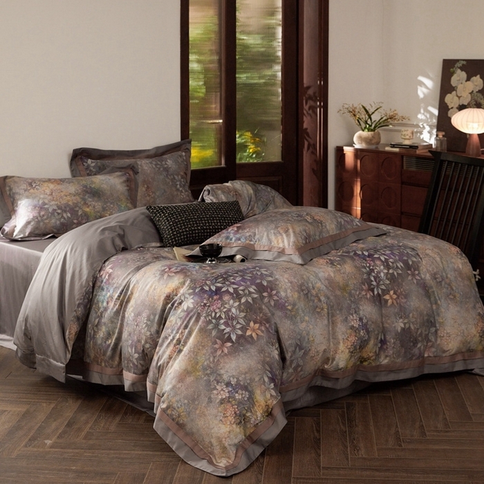 91家纺网 家纺一手货源 找家纺 由丽家纺 2025新款数码印花四件套 慕香-紫