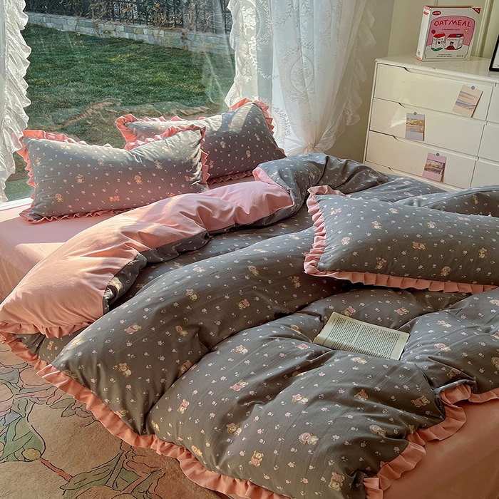 91家纺网 家纺一手货源 找家纺 欧尚 2025新款针织棉双层纱四件套 萌趣仔仔