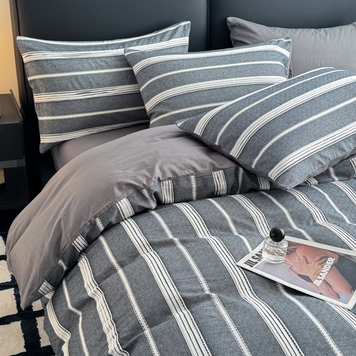 91家纺网 家纺一手货源 找家纺 简宜家居（朝初家纺） 2025新款40支全棉提花四件套（简川-星辰系列） 简川-素灰