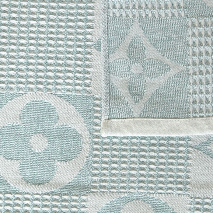 91家纺网 家纺一手货源 找家纺 朴尔家纺-毛巾被 2025新款全棉纱布蜂窝结构系列枕巾 幸运草-水绿