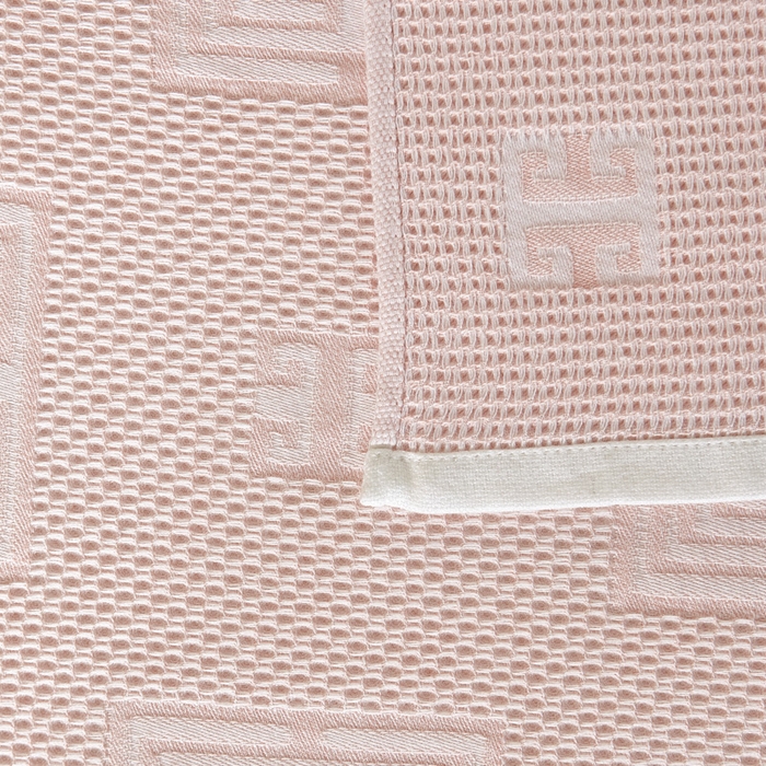91家纺网 家纺一手货源 找家纺 朴尔家纺-毛巾被 2025新款全棉纱布蜂窝结构系列枕巾 魔方印-嫩粉