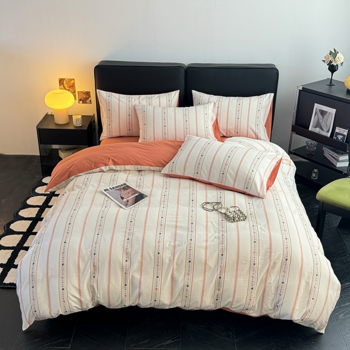 91家纺网 家纺一手货源 找家纺 简宜家居（朝初家纺） 2025新款40支全棉提花四件套（简川-星辰系列） 星辰-橘红