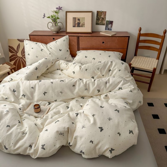 91家纺网 家纺一手货源 找家纺 典曼家纺 2025新款双层纱小清新印花四件套-床拍 蝶梦