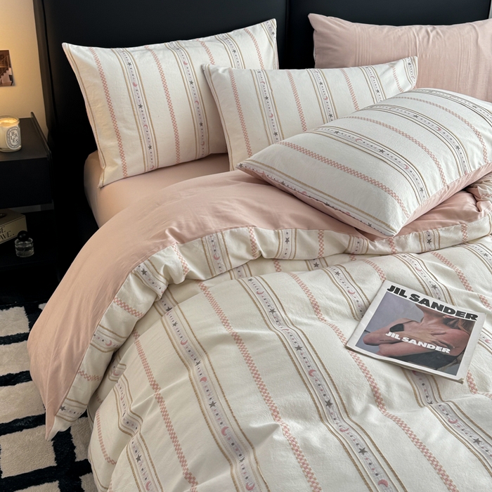 91家纺网 家纺一手货源 找家纺 简宜家居（朝初家纺） 2025新款40支全棉提花四件套（简川-星辰系列） 星辰-樱花粉