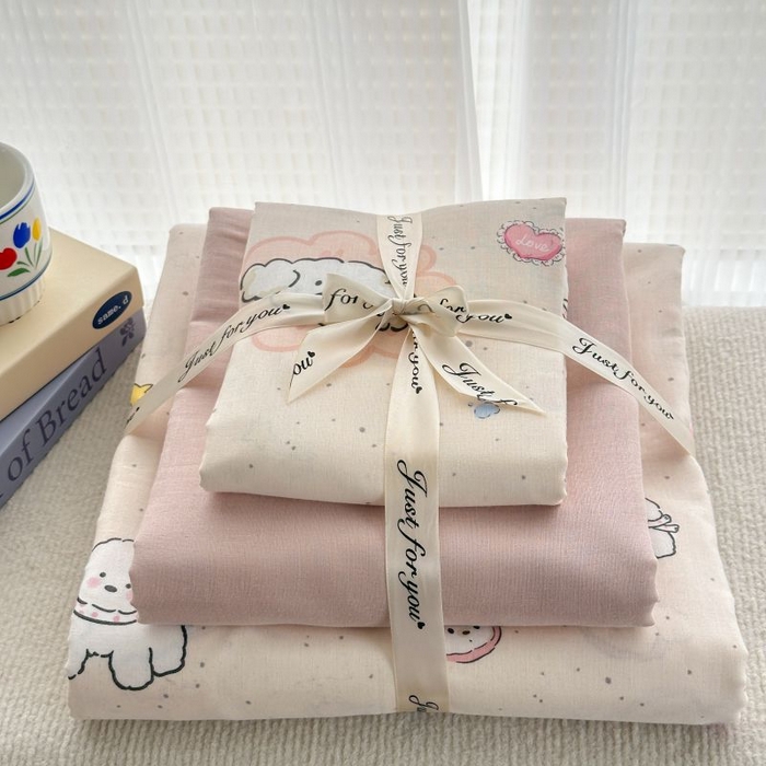 91家纺网 家纺一手货源 找家纺 2025新款双层纱印花卡通四件套-叠拍 乖乖狗