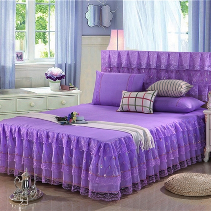 情恒家纺 2025新款蕾丝床裙三件套系列-流光溢彩 流光溢彩-紫色