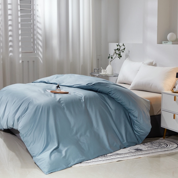 91家纺网 家纺一手货源 找家纺 晶缦家纺 2025新款喷气全棉13376纯棉斜纹纯色被套-沐兰 沐兰-雾霾蓝