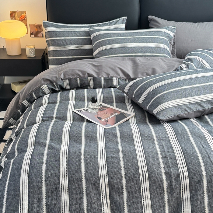 91家纺网 家纺一手货源 找家纺 简宜家居（朝初家纺） 2025新款40支全棉提花四件套（简川-星辰系列） 简川-素灰