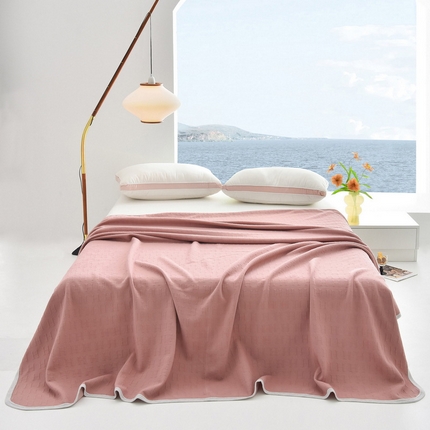 米奈家居 2025全棉针织棉提花多功能盖毯 豆沙粉H