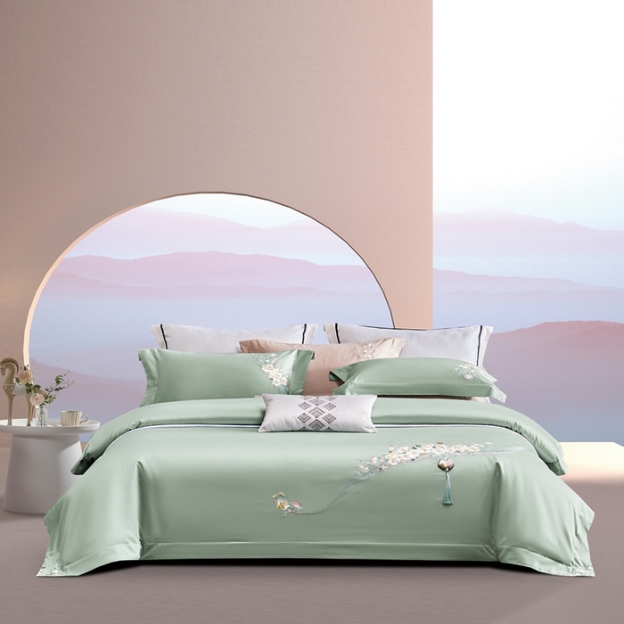 91家纺网 家纺一手货源 找家纺 爱情故事2025春夏居家新品四件套 繁花（绿）