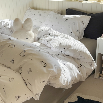 91家纺网 家纺一手货源 找家纺 繁花家居 2025新款软乎乎时尚印花水洗棉四件套 涂鸦日记