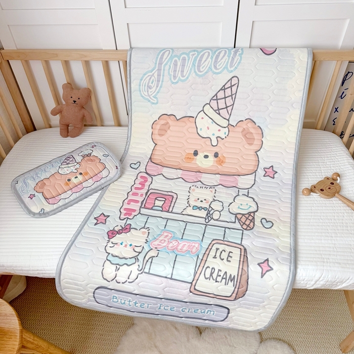 91家纺网 家纺一手货源 找家纺 美乐迪家纺 2025新款儿童乳胶凉席 冰淇淋小站