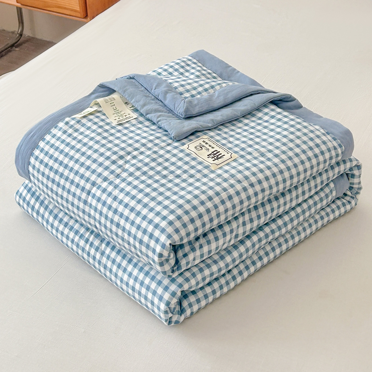 91家纺网 家纺一手货源 找家纺 佰丝居 2025新款A类水洗棉夏被100%新疆棉花被空调被夏凉被 蓝小格