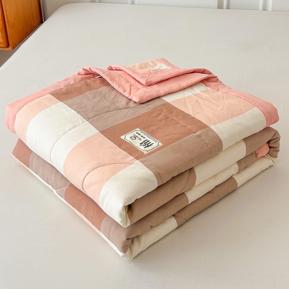 91家纺网 家纺一手货源 找家纺 佰丝居 2025新款A类水洗棉夏被100%新疆棉花被空调被夏凉被 粉大格