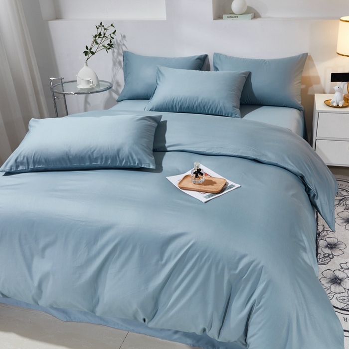 91家纺网 家纺一手货源 找家纺 晶缦家纺 2025新款喷气全棉13376纯棉斜纹纯色多规格四件套-沐兰 沐兰-雾霾蓝