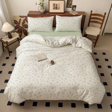 91家纺网 家纺一手货源 找家纺 典曼家纺 2025新款双层纱小清新印花四件套-床拍 瑞莎