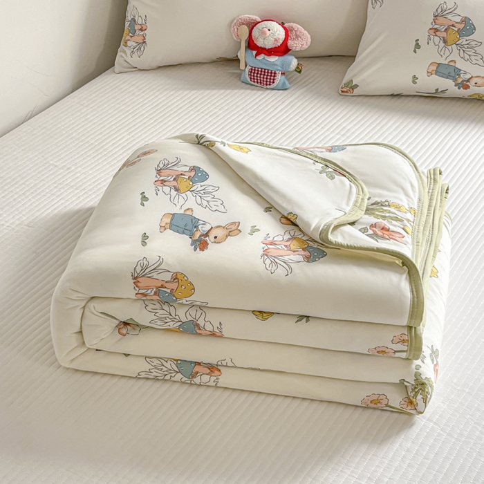 91家纺网 家纺一手货源 找家纺 桃子家居  2025新款A类高品质牛奶针织棉软糯大豆夏被 针织棉-花园兔