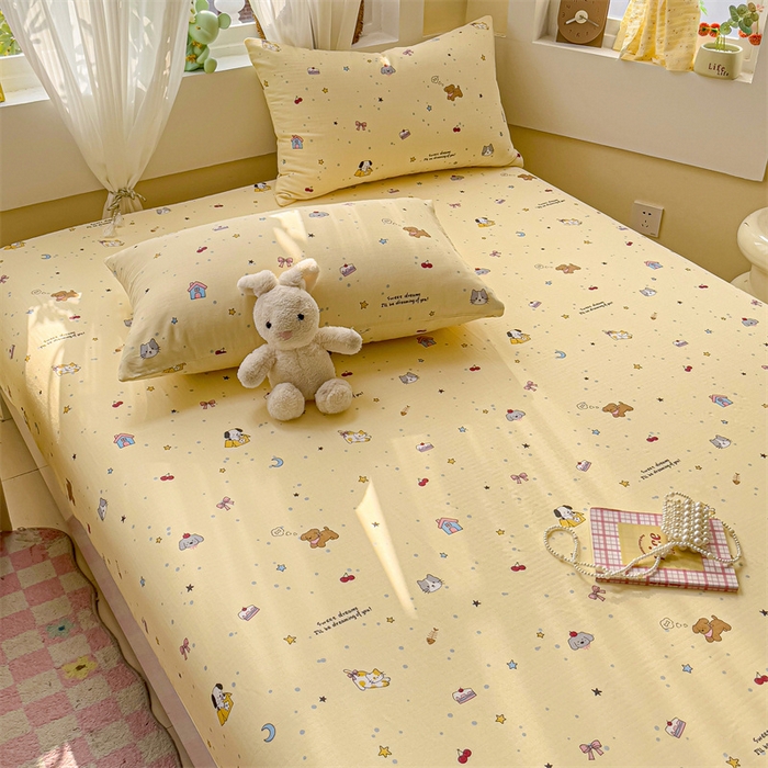 91家纺网 家纺一手货源 找家纺 名兮家居 2025新款全棉双层纱床笠 双层纱-狗狗幻想