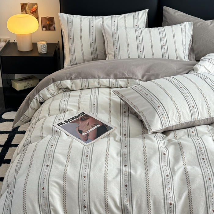 91家纺网 家纺一手货源 找家纺 简宜家居（朝初家纺） 2025新款40支全棉提花四件套（简川-星辰系列） 星辰-雅灰