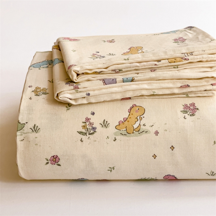 91家纺网 家纺一手货源 找家纺 名兮家居 2025新款全棉双层纱床笠 双层纱-恐龙戏水